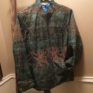 TravelSmith zip-up blue and tan jacket